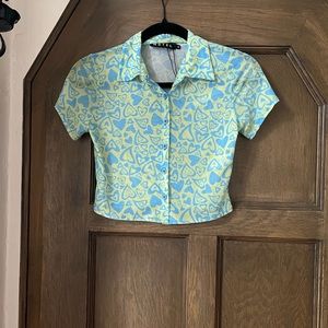 Motel Mesh Crop Button Down